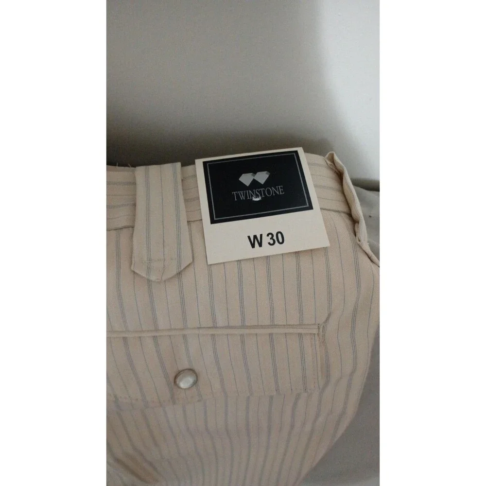 Vintage NOS Twinstone Western Yoke Rockabilly Suit 44/30 Ivory & Blue Stripe